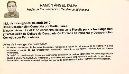 Imagen: Ficha de desaparición de Ramón Ángeles Zalpa