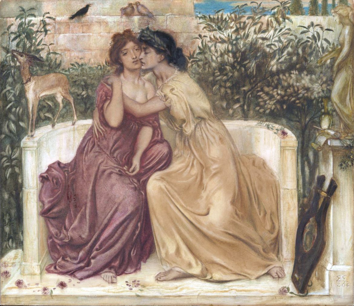 Safo y Erina en un jardín de Mitilene. Pintura de Simeon Solomon. Imagen: Wikimedia Commons. Safo y Erina en un jardín de Mitilene. Pintura de Simeon Solomon. Imagen: Wikimedia Commons.