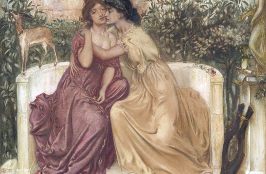 Safo y Erina en un jardín de Mitilene. Pintura de Simeon Solomon. Imagen: Wikimedia Commons.