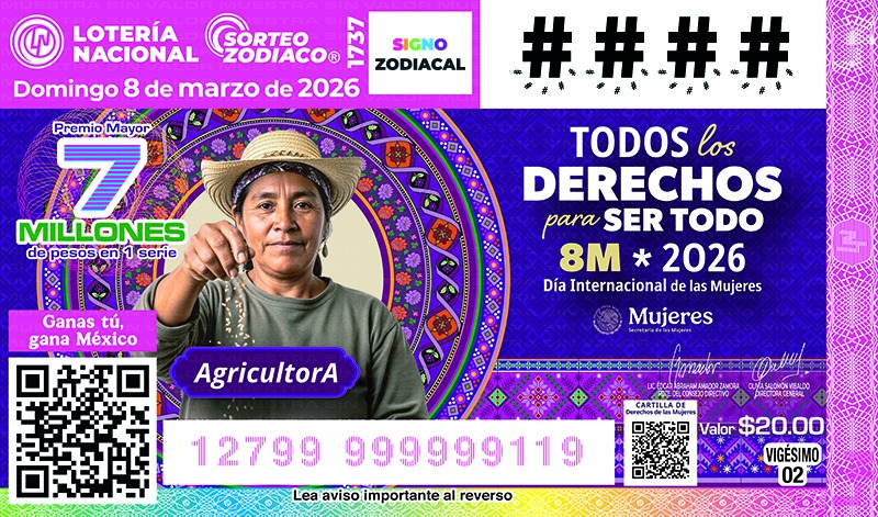 Lotería Nacional presenta billete conmemorativo por el 8M 2026